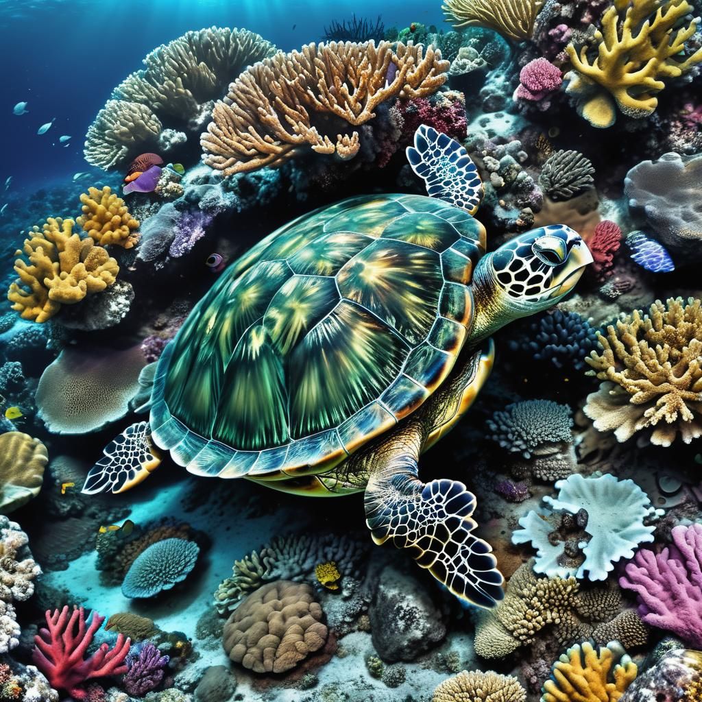 a turtle at a coral reef
  by @gladiator
