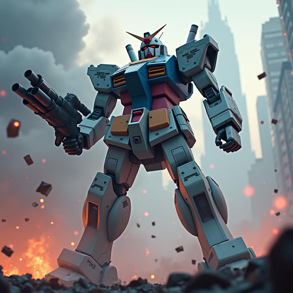 Gundam Emerges from Dystopian Metropolis