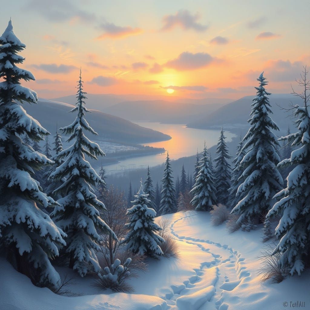 Dreamlike Winter Wonderland at Dusk