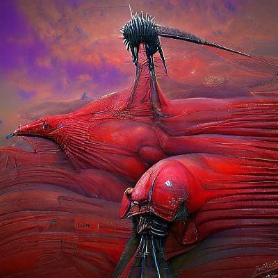 Red alien with quills wayne barlowe detailed painting 8k res...