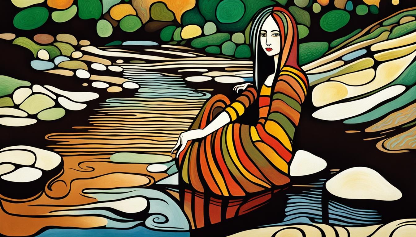 Girl By Creek Abstract