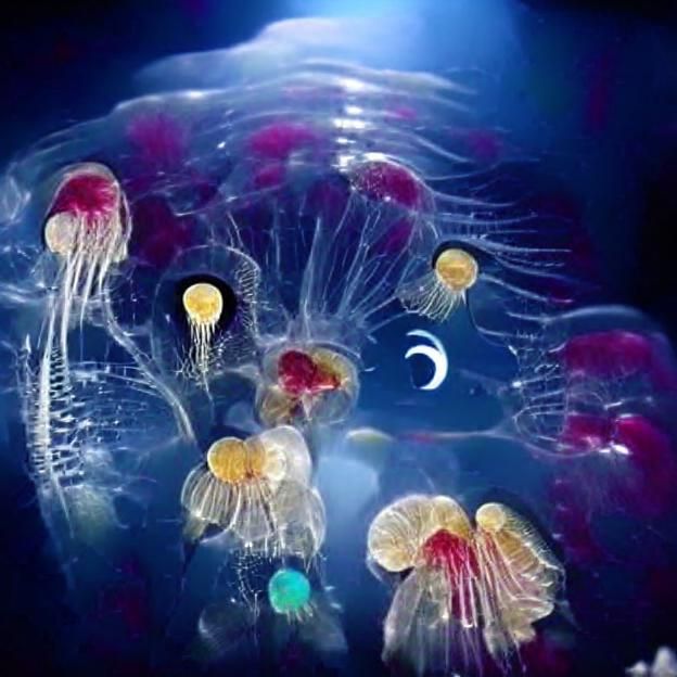 #film illuminated jelly fish at the bottom of the ocean
