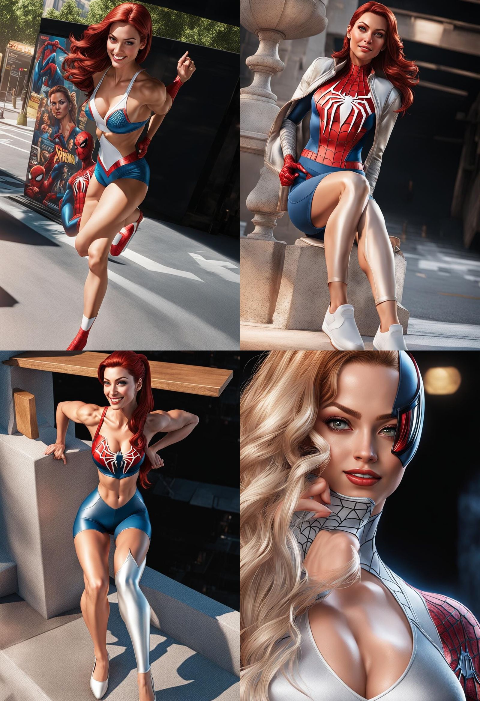 Giorgia Whigham is Mary Jane, Spiderman, Marvel Comics, hyper realistic  eyes, fitness model come hither, smile, hero pose, head and shoulder... -  AI Generated Artwork - NightCafe Creator