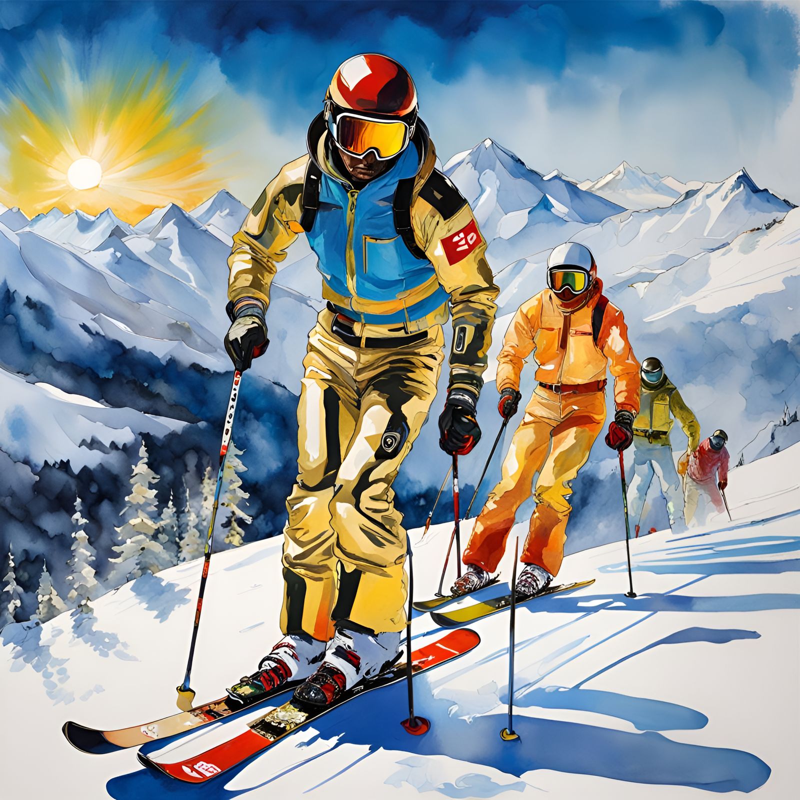 Skiers in the Alps