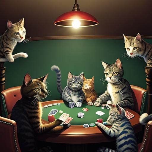 Cats Playing Poker - Ai Generated Artwork - Nightcafe Creator