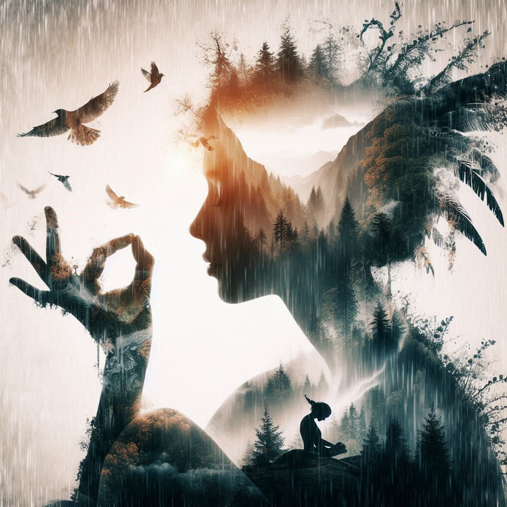 double exposure beautiful fantasy DALL-E 3 portrait landscap...
