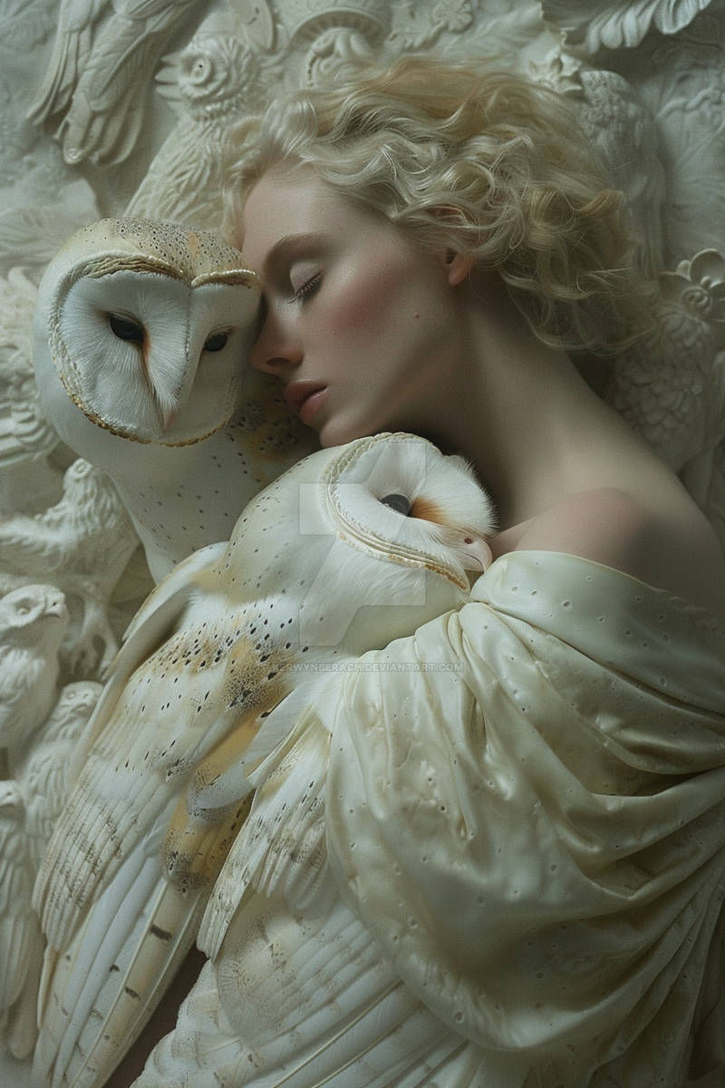 Blond woman with her owls