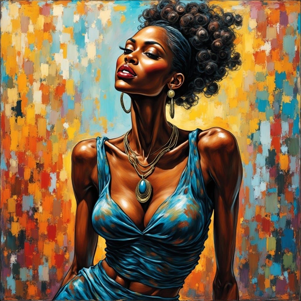 <lora:MarvModel:1.0>

A  BLACK woman neo-impressionism expressionist style oil painting, smooth post-impressionist impasto acrylic painting,...