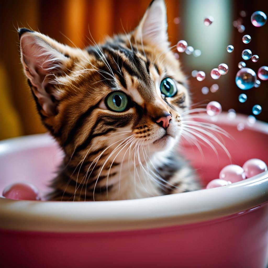 Kitten with bubbles  by @Yanciepants