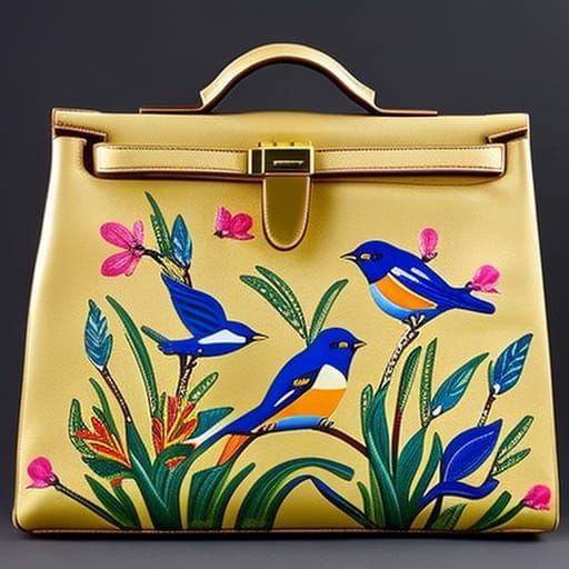A handpainted handbag by anushka with birds and flowers