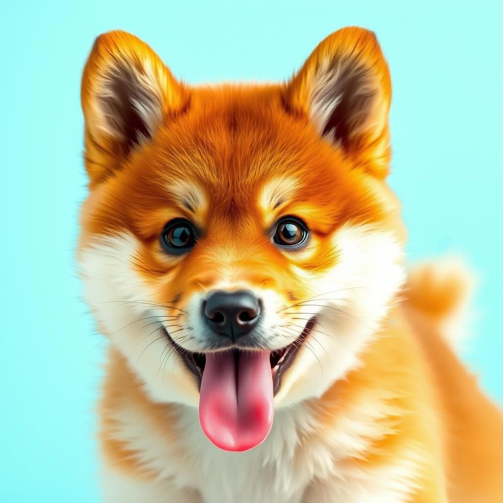 Adorable fluffy Shiba Inu puppy smiling and looking at the camera. Closeup shot. 