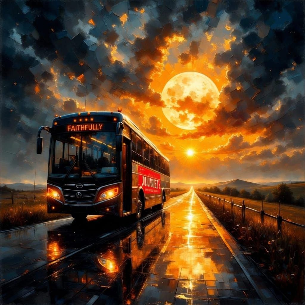 Hyper realistic, photographic, 16k resolution. <lora:Empaste:1.0> Impasto, heavy thick, short brushstrokes. Highway runs...