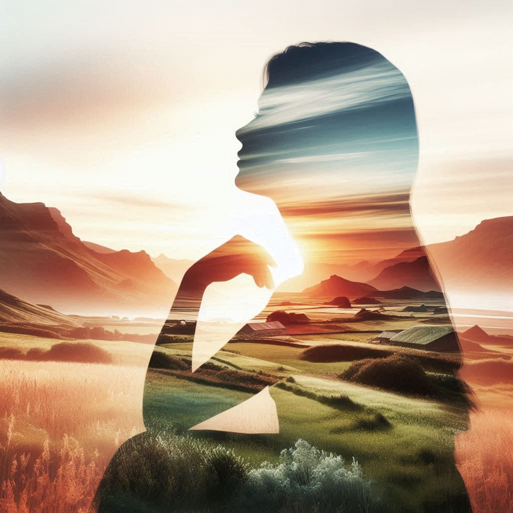 double exposure beautiful fantasy DALL-E 3 portrait landscape..