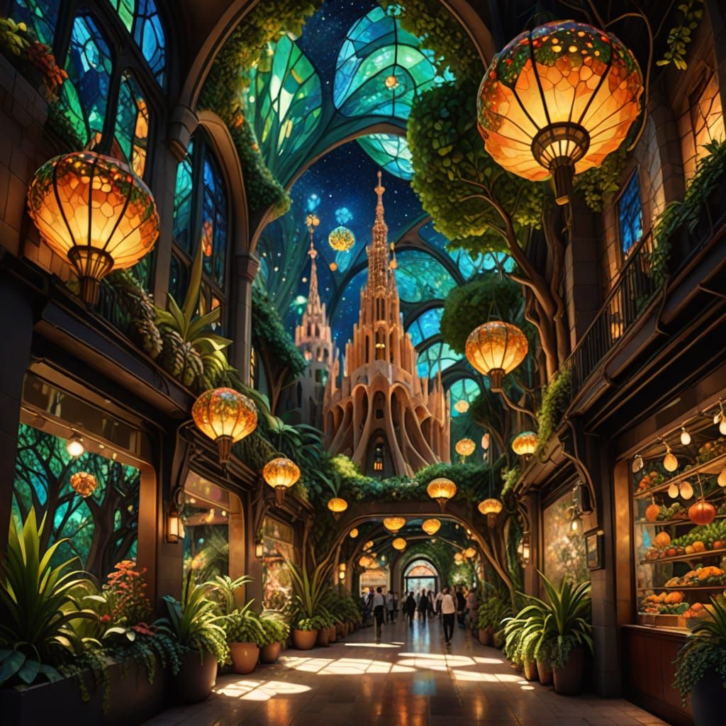 The night market. A futuristic market at night, glowy lighting, ambient, cosy. Stalls selling various ...  by @Luminis