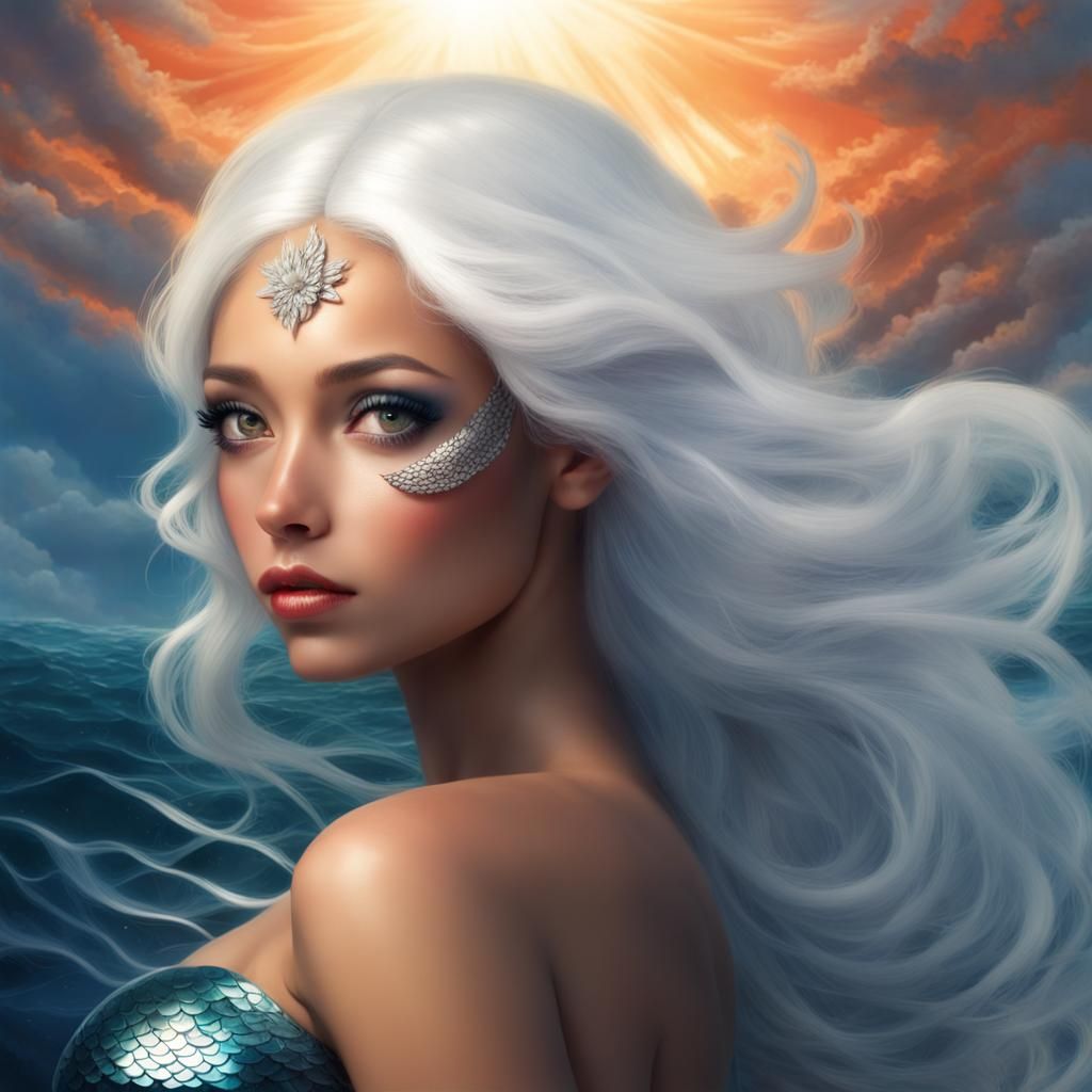 Mexican mermaid with beautiful metallic blue scales covering her chest and  part of her face, and has solid black eyes with white hair, and f... - AI  Generated Artwork - NightCafe Creator