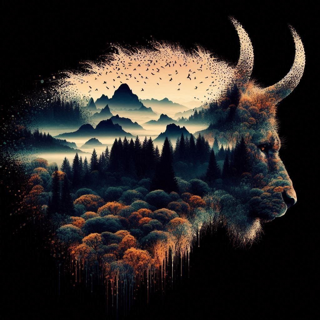 double exposure beautiful fantasy DALL-E 3 portrait landscap...