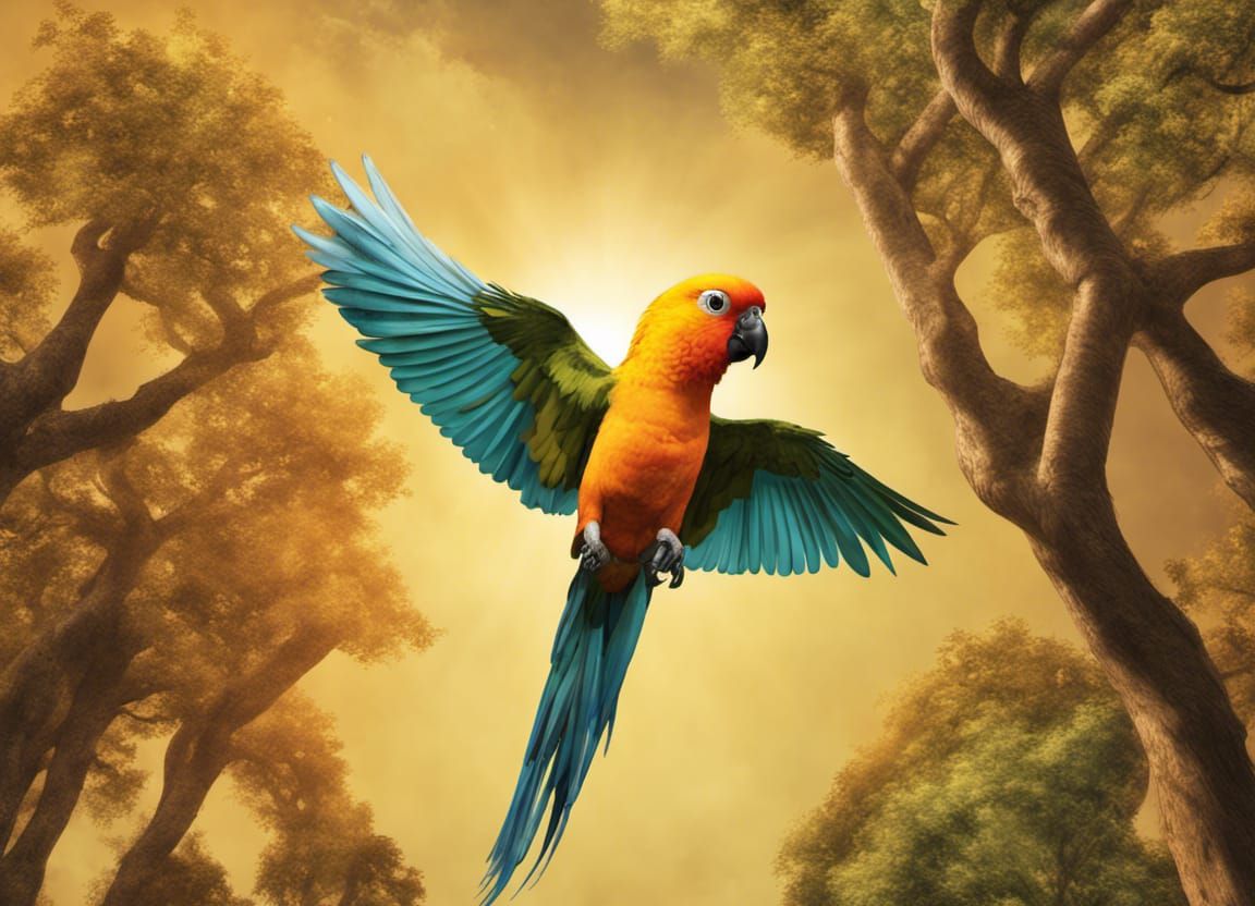 Sun conure (Aratinga solstitialis), adult | Stock Photo