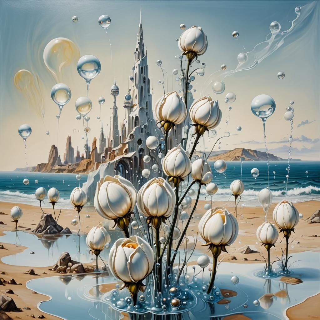 White roses in bionic futuristic city 6