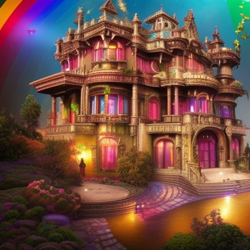 Rainbow mansion - AI Generated Artwork - NightCafe Creator