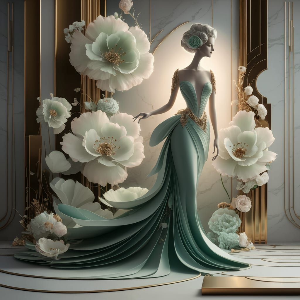 a dreamy Art Deco inspired square image featuring a woman's ...