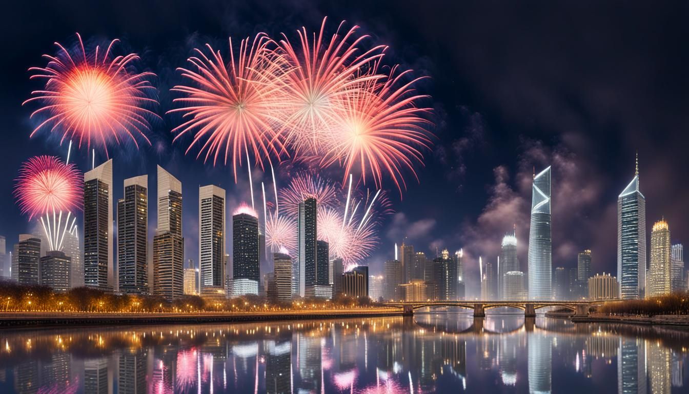 Cityscape fireworks