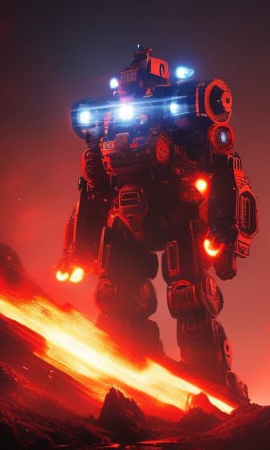 Red Rescue Robot in Sci-Fi Scenery