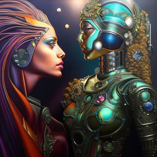 NightCafe Beautiful woman and feminine Robot creating Epic M...