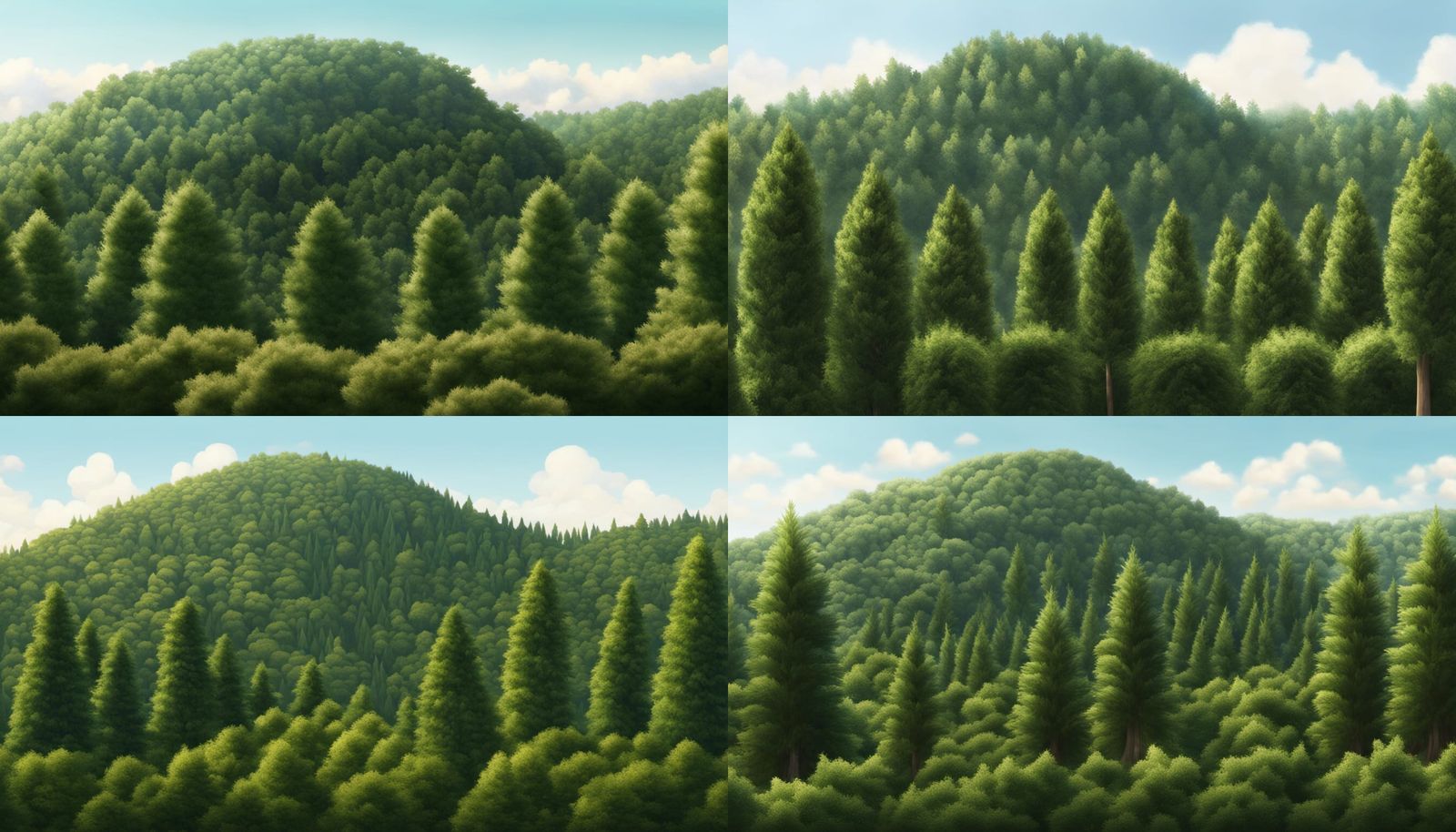 A forest of thickly planted trees grows on a wooded plateau....