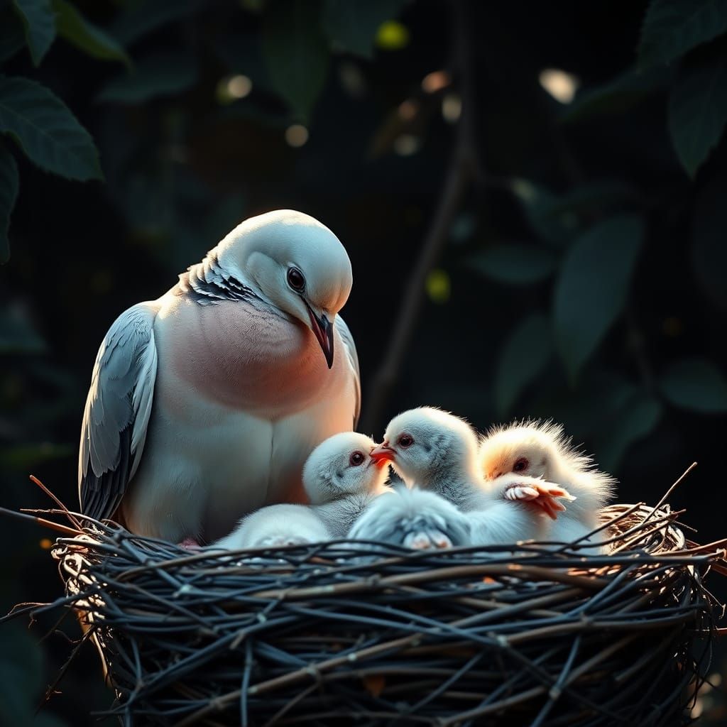 Dove with chicks  by @Human Deliciousness