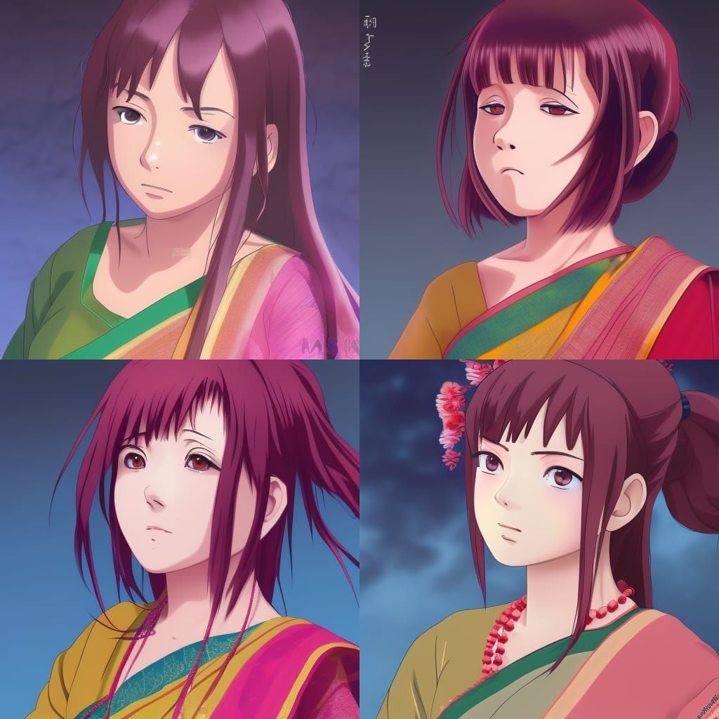 anime Hinata Hyuga in bengali saree, makeup and hairdo portrait - AI ...