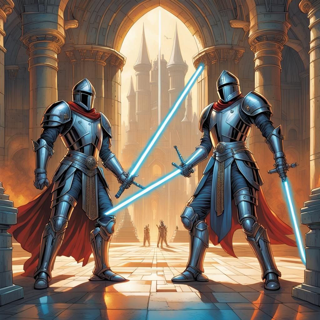 ancient knights wielding laser swords