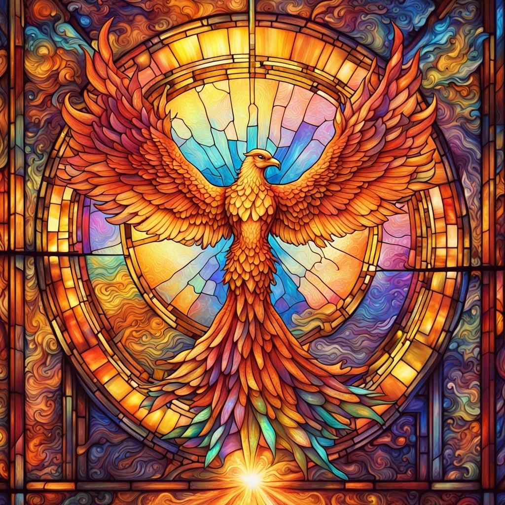 Phoenix stained window in the Chapel of Flame   by @Winter