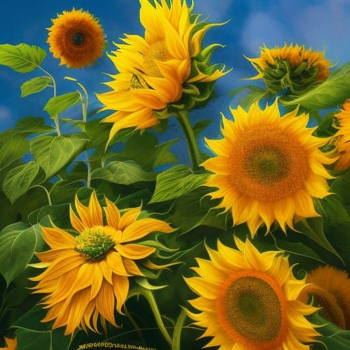 Sunflowers, aquarel by Jean Baptiste Monge, Hergé, Erin Hanson, Arthur Rackham, cinematic intricately designed, Intricat…