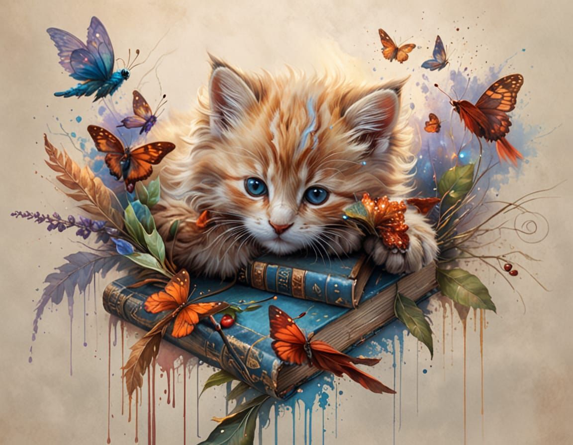 Kitten Nap on Books 🐱✨