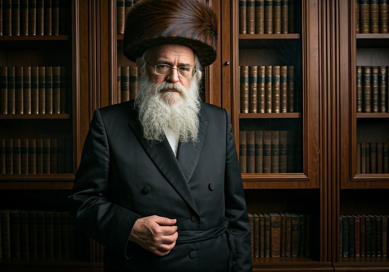 Contemplative Hasidic Rabbi in Traditional Attire