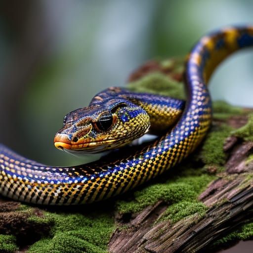 Snake wrapped around a mossy log - AI Generated Artwork - NightCafe Creator