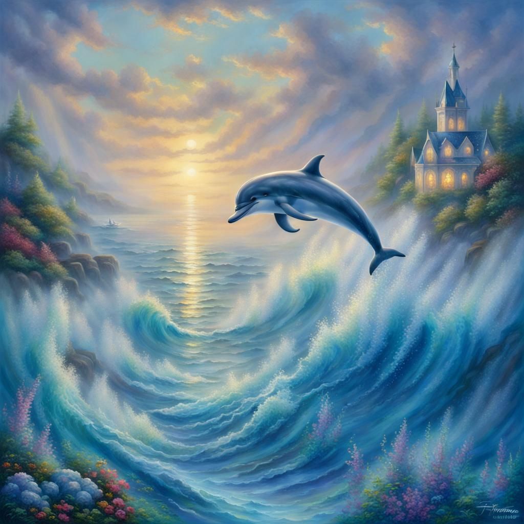 dolphin, blue, majestic, in blue ocean,  pretty