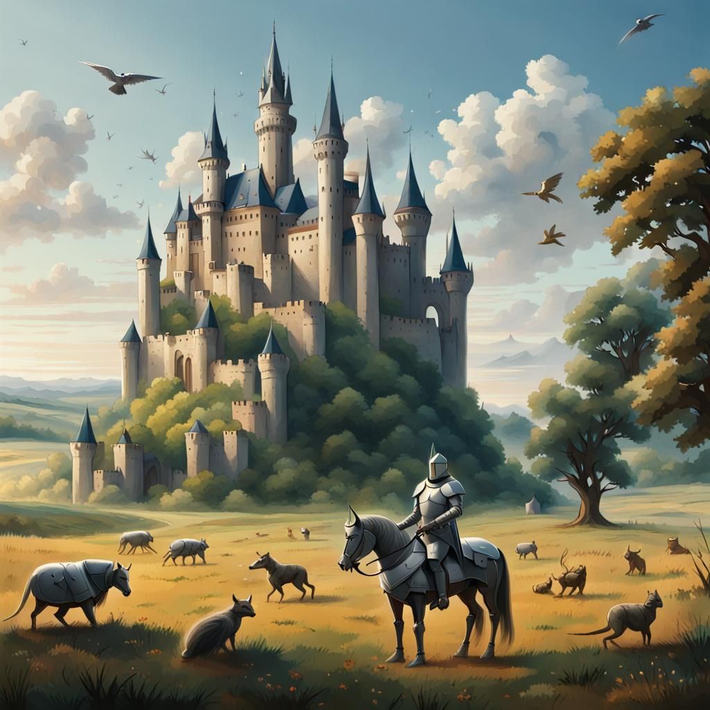 European medieval landscape in futuristic style