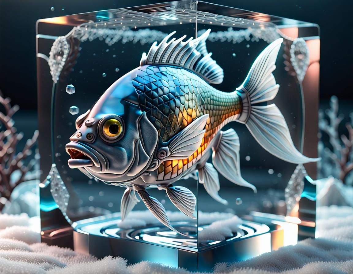 Fish stuck inside the cube