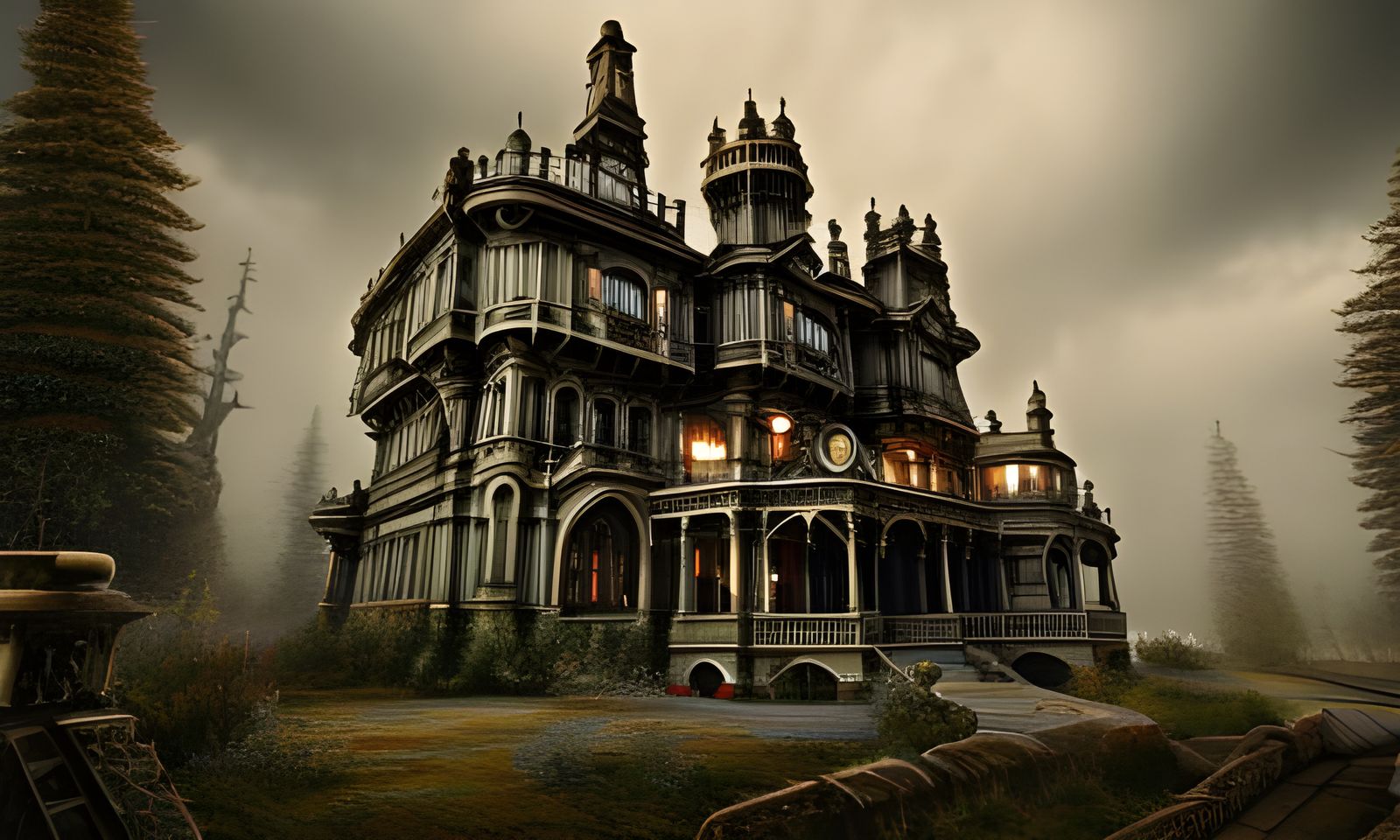 Vintage Gothic Victorian SteamPunk Mansion