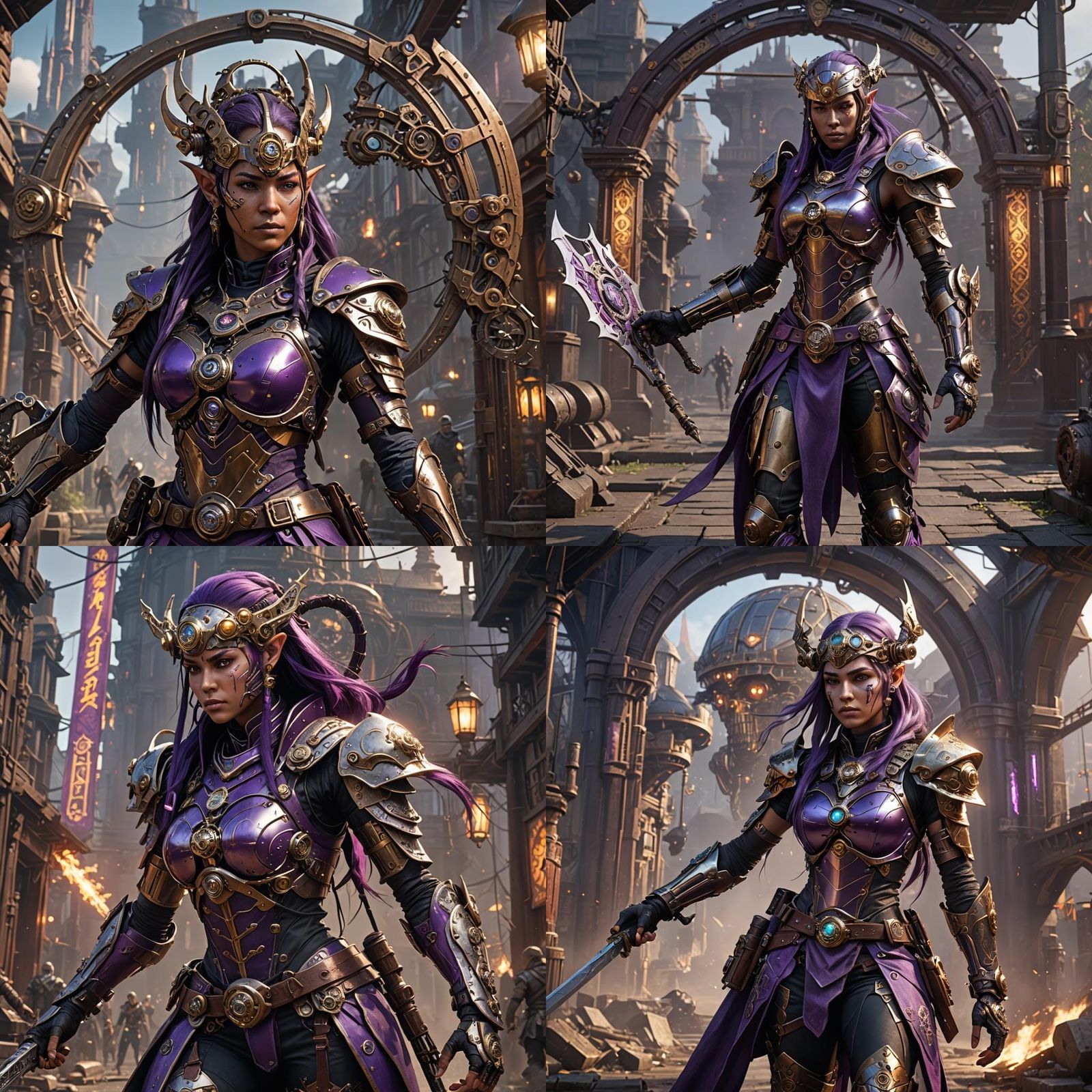 Steampunk: cyborg: elven warrior fused with a Ninja warrior:...