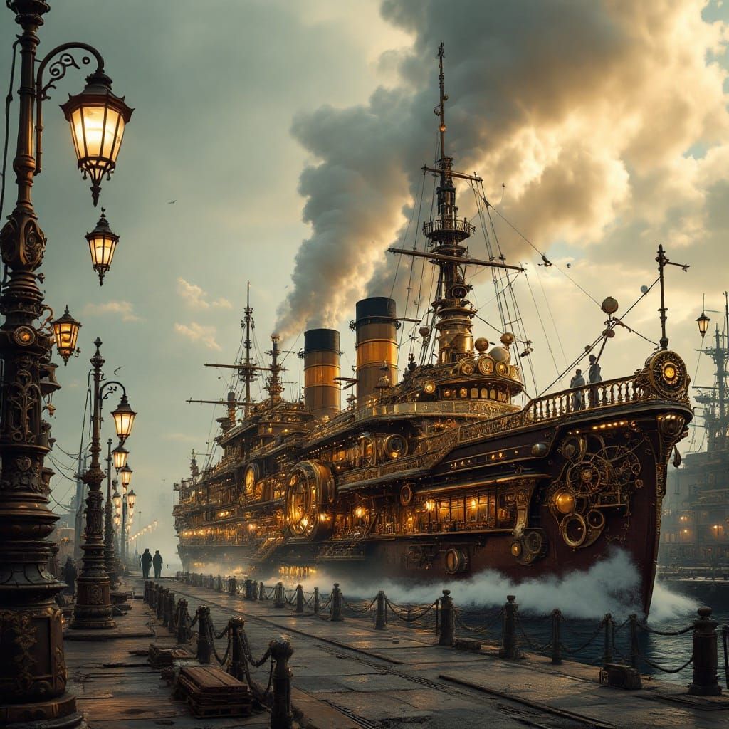 steampunk-style steamship  by @Matt