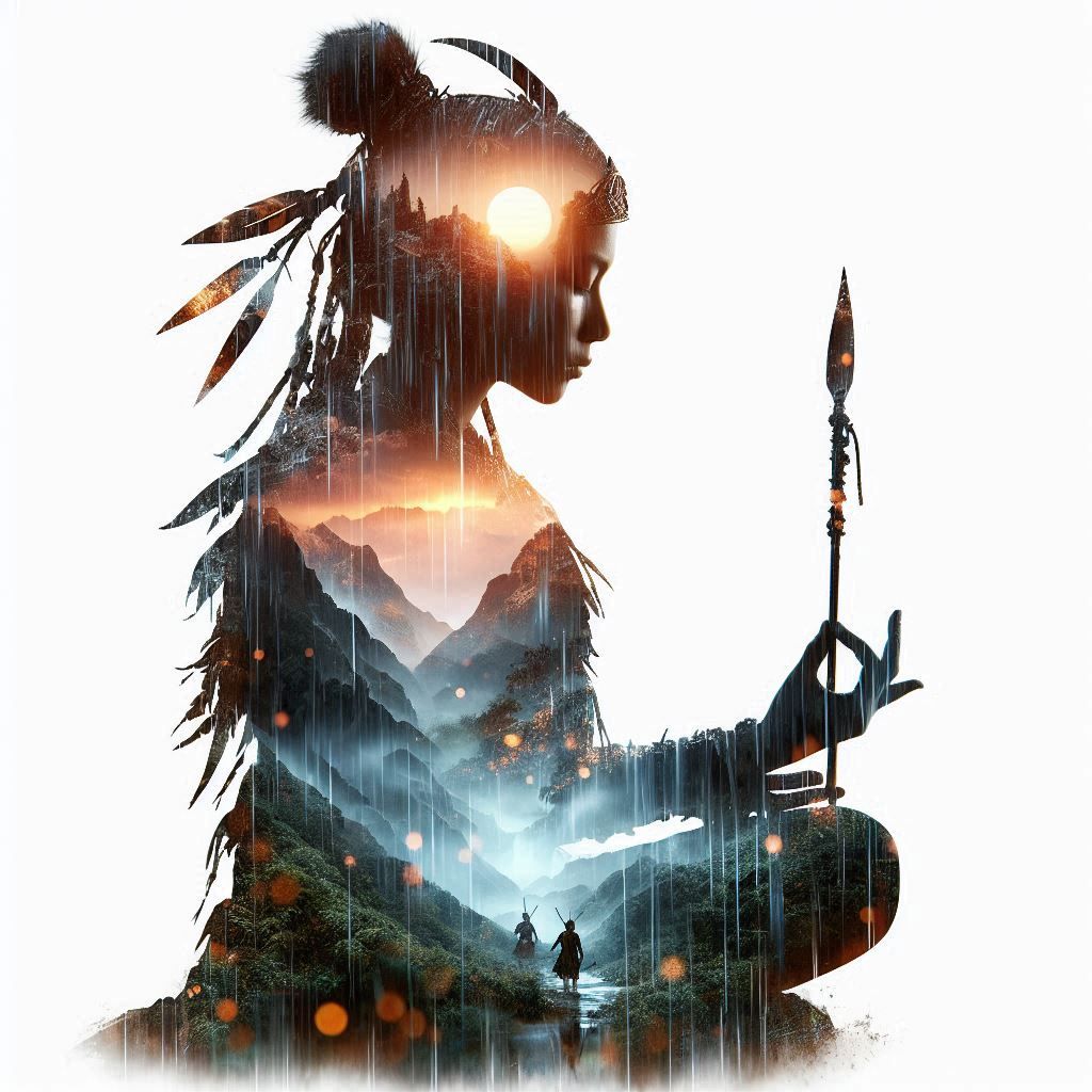double exposure beautiful fantasy DALL-E 3 portrait landscape..