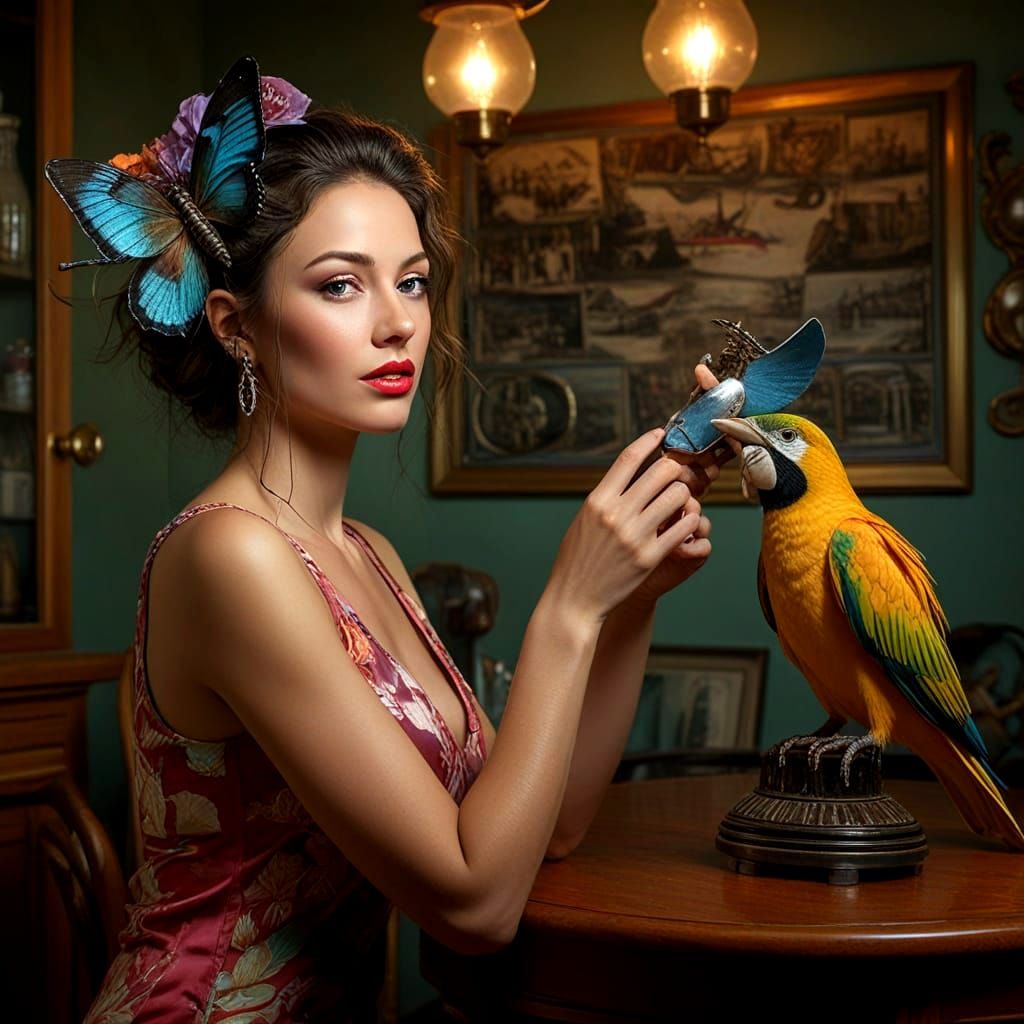 Surrealistic Lady in Vibrant Fantasy Scene