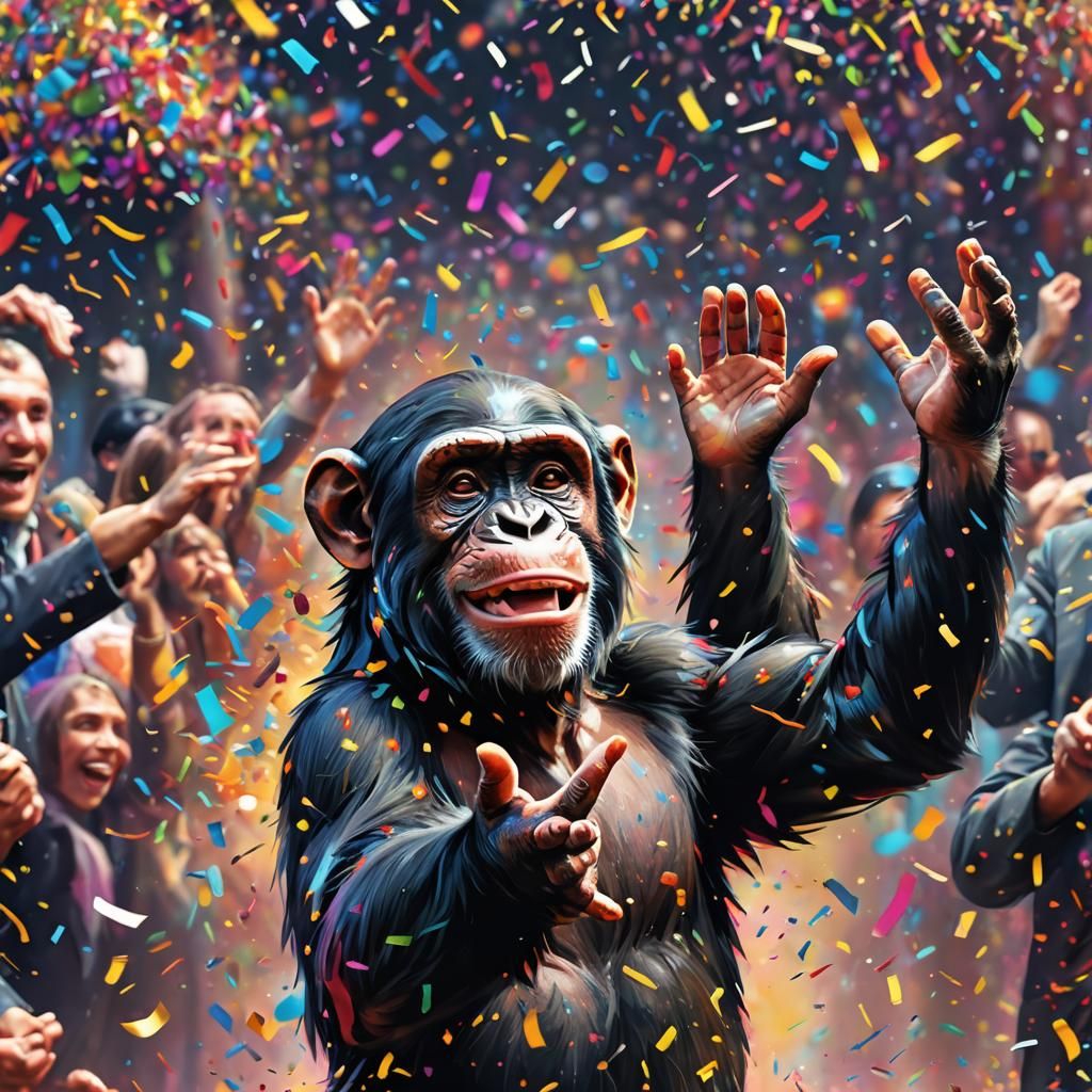 Chimpanzee Clapping to Audience in Digital Illustration