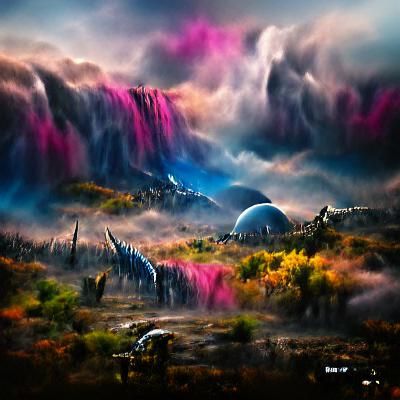 an amazing bright colorful alien landscape in the universe