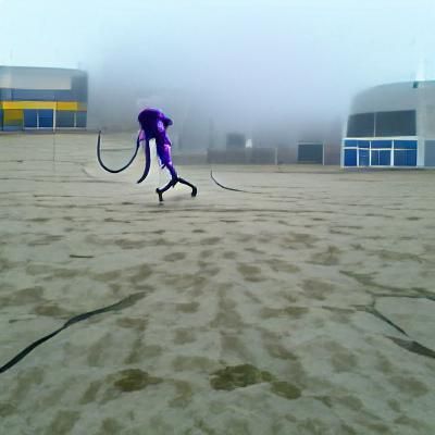 Eldritch being on a desolate foggy beach practicing jump rop...