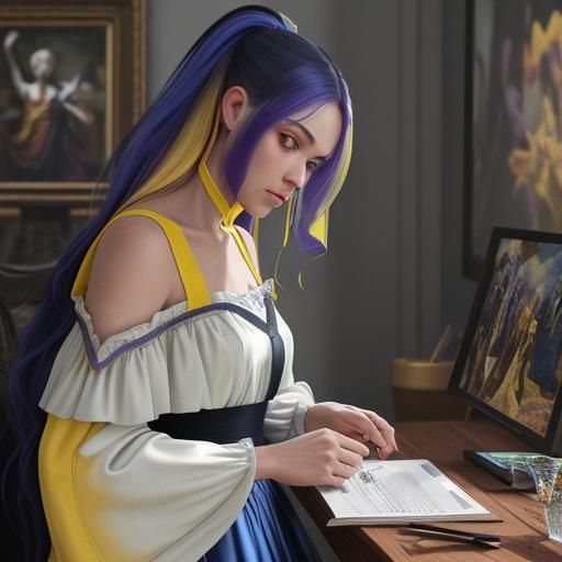 renaissance painting yellow and purple yellow and blue deep ...