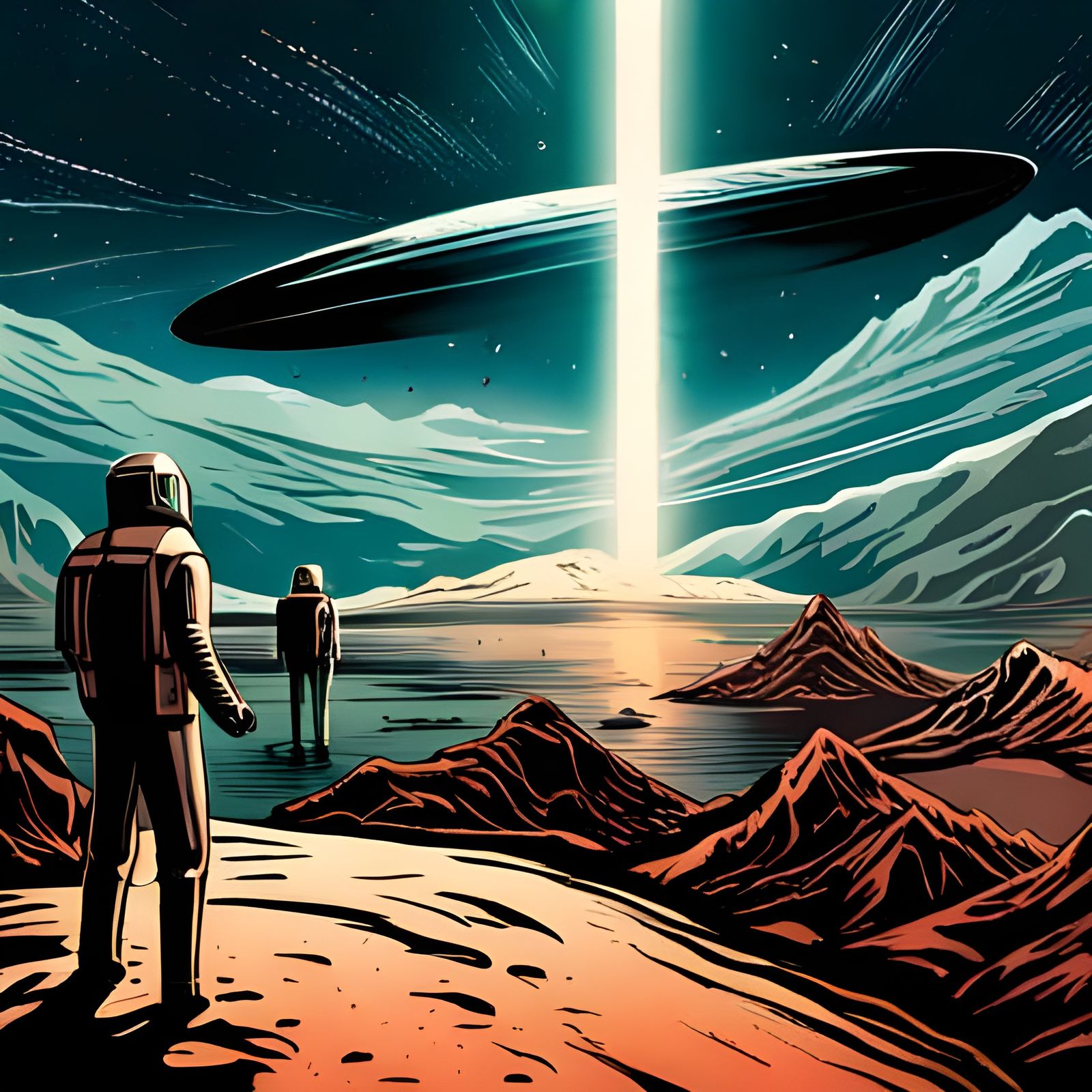 a close view of A visit to an alien world, explorers being g...