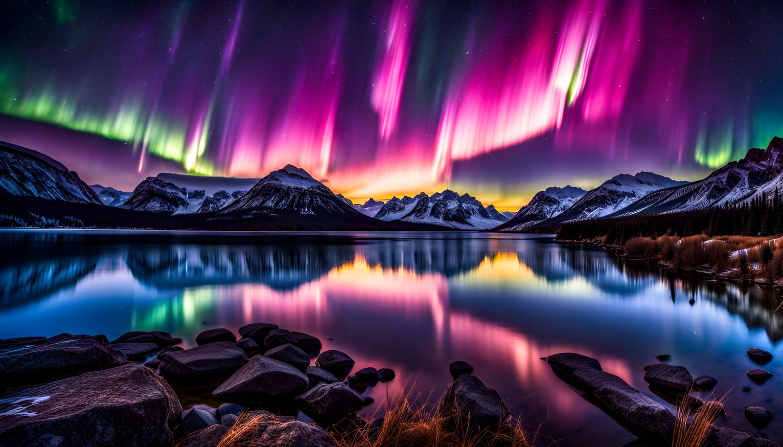 Hyperrealistic Aurora Borealis Under Moody Sky